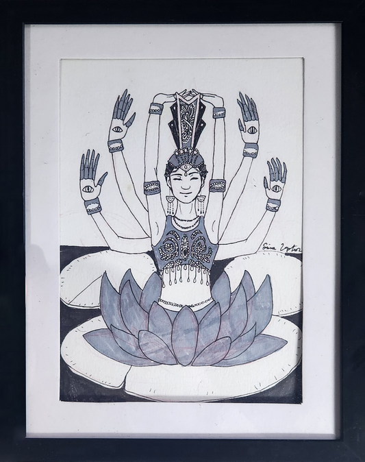 Original - Lotus Framed Ink Drawing